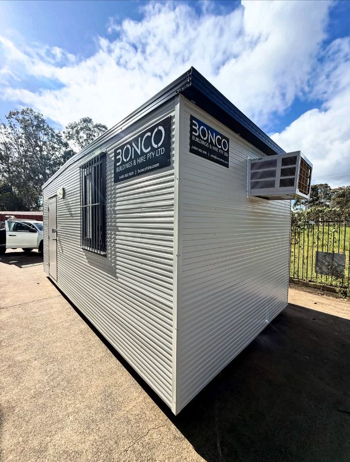 New 6 x 3 metre Bonco portable lunchroom delivered for hire at Brisbane Airport