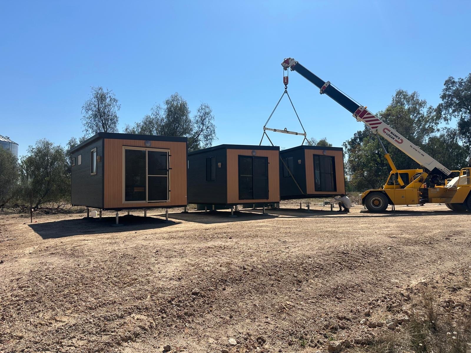 Portable accommodation units installed in the Australian outback